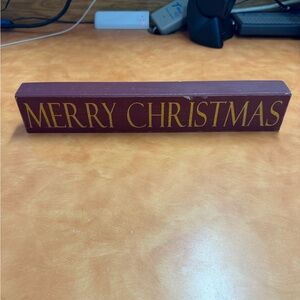 Festive Merry Christmas Wooden Sign - Red and Gold